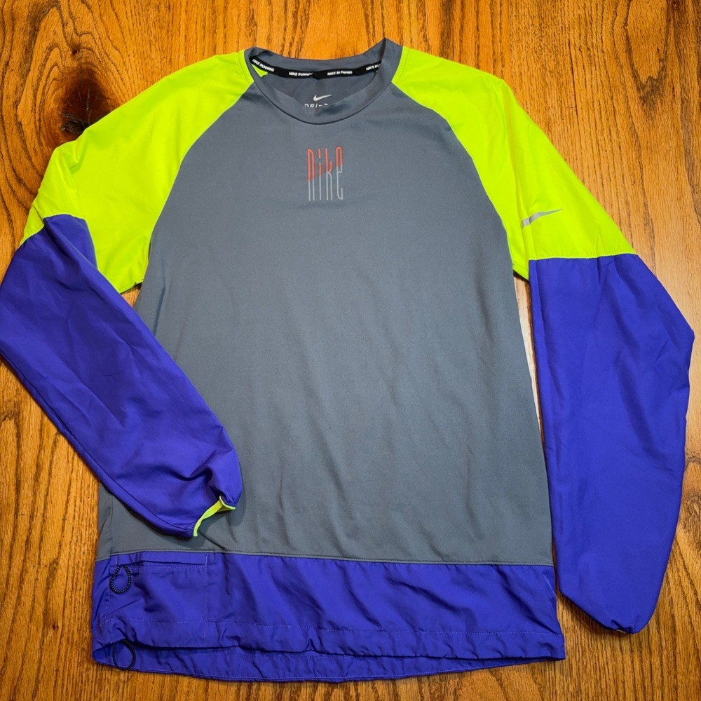 Nike Element Running Top Mens Small Colorblock Center Spellout Logo Dri-Fit